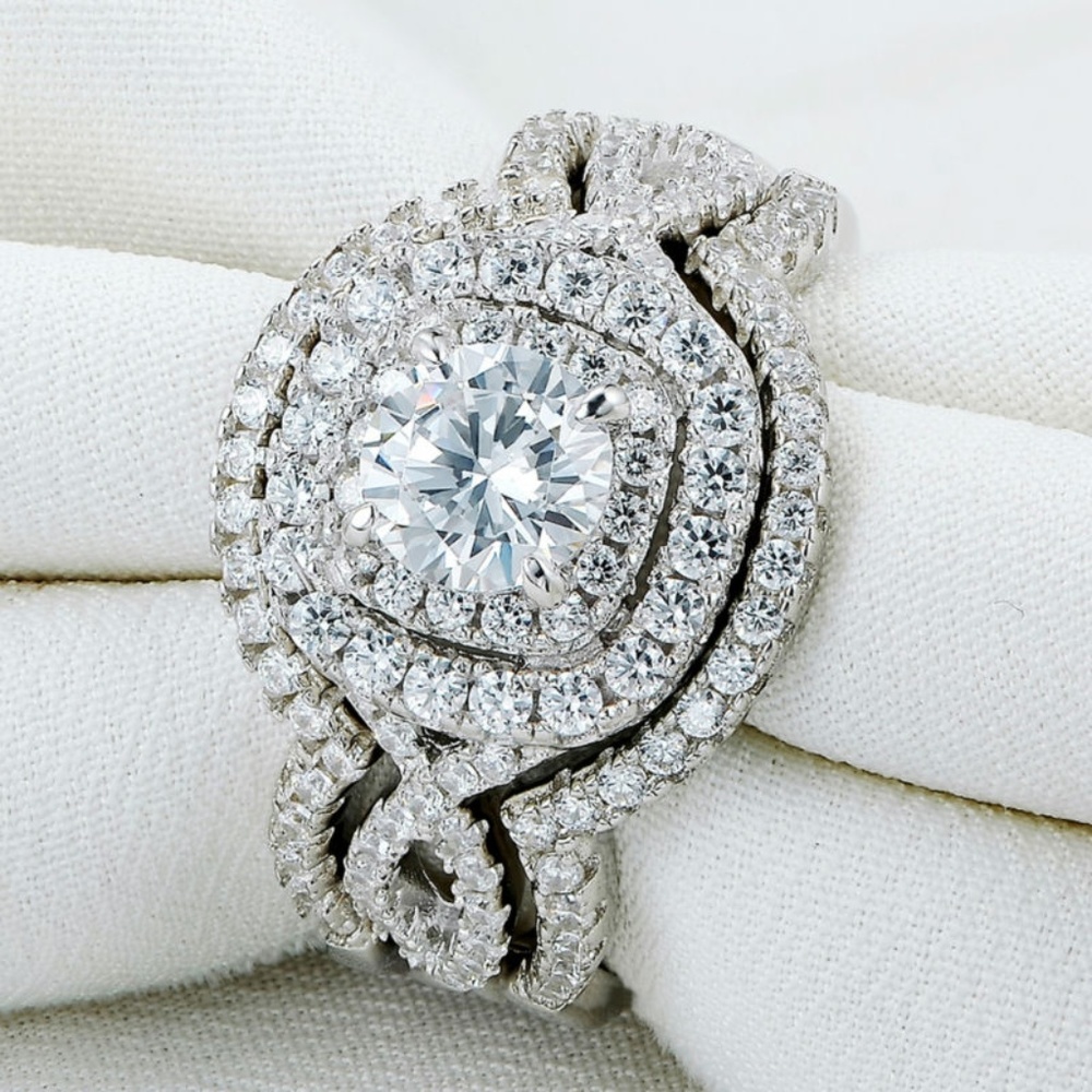 925 Silver 3 Pcs Puzzle Engagement Ring